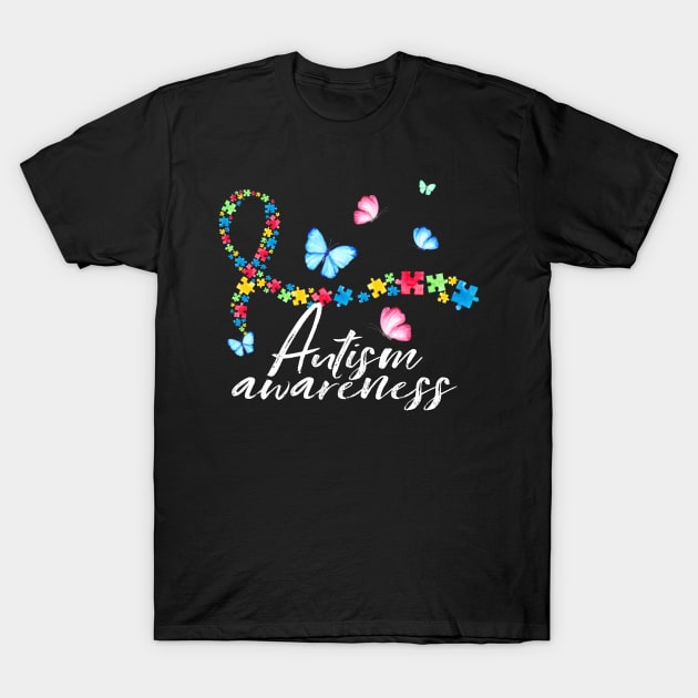 Autism Awareness Ribbon Butterfly Gift T-Shirt by Lones Eiless